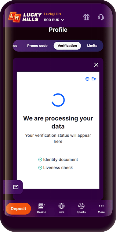 Identity verification at Lucky Hills casino Australia